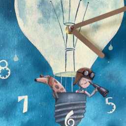 Hand-Painted Moon Balloon Wall Clock Whimsical Nursery Decor Children Room Art - thumbnail 2