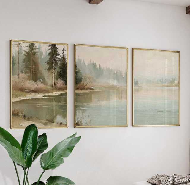 Forest Lake Trio, Misty Landscape Wall Art Set - image 1