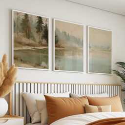 Forest Lake Trio, Misty Landscape Wall Art Set - thumbnail 3