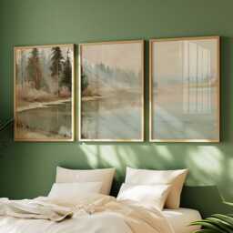 Forest Lake Trio, Misty Landscape Wall Art Set - thumbnail 2