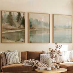 Forest Lake Trio, Misty Landscape Wall Art Set - thumbnail 4