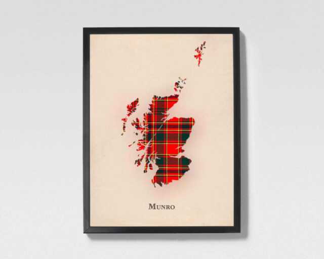 Clan Munro Scottish Tartan Map - Of Scotland Family Wall Decor, Ready To Hang - image 1