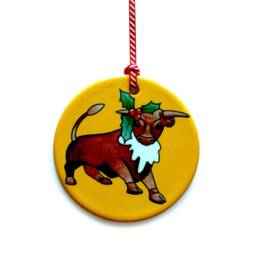 Set Of 4 Birmingham Bull Christmas Tree Decorations. UK Stocking Filler Or Gift For Secret Santa - thumbnail 3