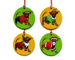 Set Of 4 Birmingham Bull Christmas Tree Decorations. UK Stocking Filler Or Gift For Secret Santa