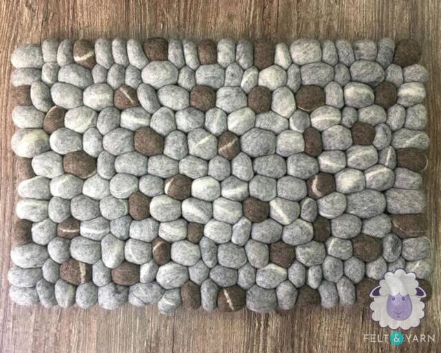 Pebble Rug Stone Made Felt Carpet For Living Room Decor, Wool Hand-Felted Office & Home Pom Mat - image 1