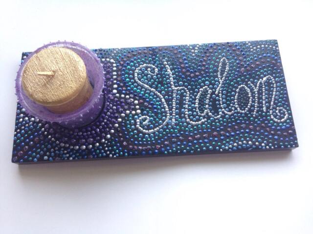 Hand-Painted Shalom Candle Holder Mosaic Judaica Art - image 1