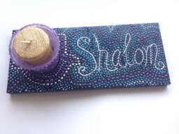 Hand-Painted Shalom Candle Holder Mosaic Judaica Art - thumbnail 1