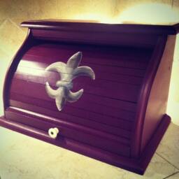 Hand Painted Fleur De Lis Bread Box, Deep Purple New Orleans Style - thumbnail 3
