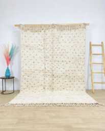Cream Polka Dot Rug Moroccan Berber Large Area - Handmade Spotted Wool Carpet Minimalist Shag Beni Ourain Soft Nursery Decor