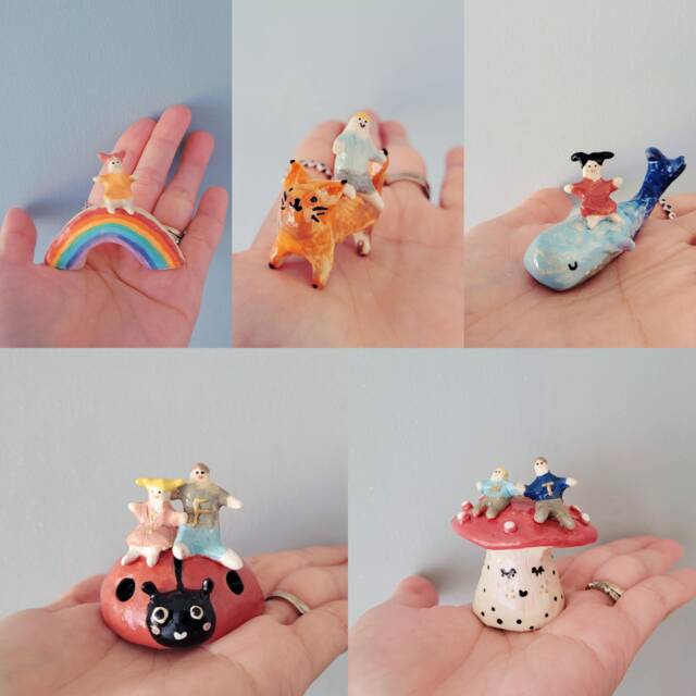 Personalised Little Persons Or Family Keepsafe Handmade Ceramic Figurine. Siblings Family Best Friends Kids Childrens Custom Gift Idea - image 1