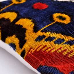 Handloom Silk Velvet Ikat Pillow, Accent Throw Cushion - thumbnail 3