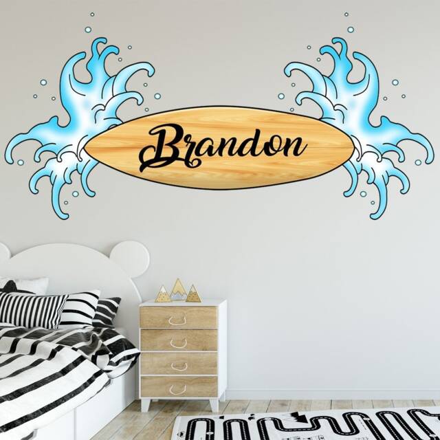 Custom Name Decal - Surferboard Wall Sticker Personalized Surfer Wall Decor Kids Room Art Vwaq-Su01-P - image 1