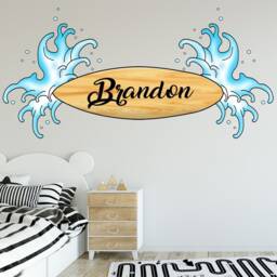 Custom Name Decal - Surferboard Wall Sticker Personalized Surfer Wall Decor Kids Room Art Vwaq-Su01-P - thumbnail 1