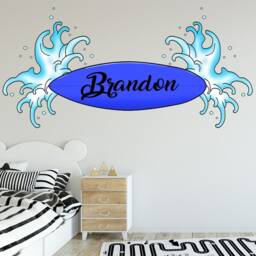 Custom Name Decal - Surferboard Wall Sticker Personalized Surfer Wall Decor Kids Room Art Vwaq-Su01-P - thumbnail 2