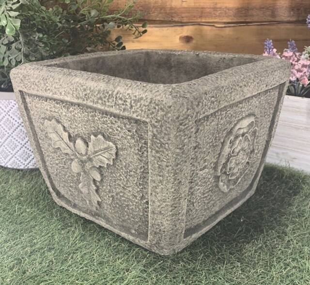 stone Garden Acorn Rose Square Plant Pot Planter Ornament - image 1