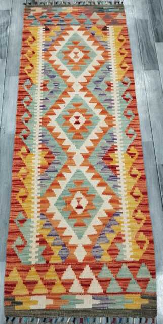 Classic Runner Rug, Handmade Artisan Afghan Turkish Scandinavian Navajo Bohemian Wool Flatweave Multicolour Kilim Rug 191x69 cm - image 1