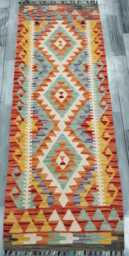Classic Runner Rug, Handmade Artisan Afghan Turkish Scandinavian Navajo Bohemian Wool Flatweave Multicolour Kilim Rug 191x69 cm - thumbnail 1