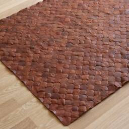 Handwoven Leather Rug, Patchwork Knit, Boho Style Carpet - thumbnail 4