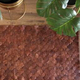 Handwoven Leather Rug, Patchwork Knit, Boho Style Carpet - thumbnail 3