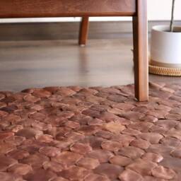 Handwoven Leather Rug, Patchwork Knit, Boho Style Carpet - thumbnail 2