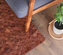 Handwoven Leather Rug, Patchwork Knit, Boho Style Carpet - thumbnail 1