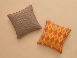 Handwoven Global Vibrant Reversible Ikat Cushion Cover - Golden, Orange & Green Olive Colours- 50x50cm, Boho Chic Trendy, Chord Piping - thumbnail 1