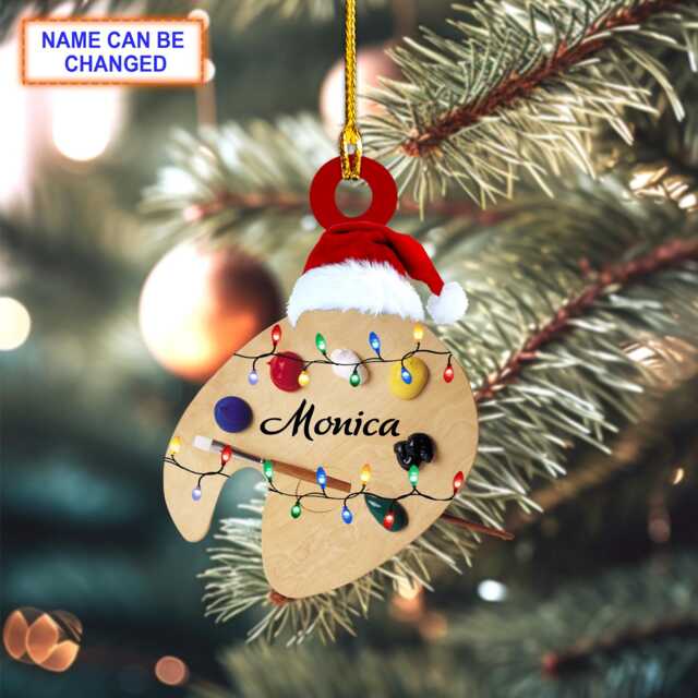 Custom Name Paint Palette Personalized Ornament, Christmas Tree Hanging Decor, Flat 2D Artist Ornament - image 1
