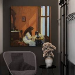 Edward Hopper Print - Girl At Sewing Machine, Framed Canvas Art - thumbnail 2