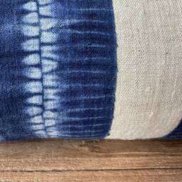 Vintage Hmong Hemp Lumbar Pillow Cover Rustic Indigo Stripe - 12x36 - thumbnail 4