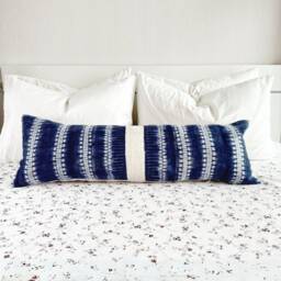 Vintage Hmong Hemp Lumbar Pillow Cover Rustic Indigo Stripe - 12x36 - thumbnail 1
