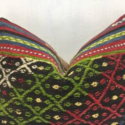 Vintage Turkish Kilim Pillow Cover, Handwoven Ethnic Lumbar Cushion - 16x24 - thumbnail 2