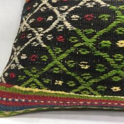 Vintage Turkish Kilim Pillow Cover, Handwoven Ethnic Lumbar Cushion - 16x24 - thumbnail 3