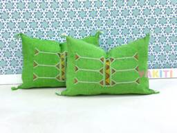 Yakiti-Green Square Moroccan Pillows, Aka Cactus Silk Pillow, Decorative Pillows, Sabra Pillows, Moroccan Decor Designer Cactus - thumbnail 1