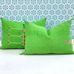 Yakiti-Green Square Moroccan Pillows, Aka Cactus Silk Pillow, Decorative Pillows, Sabra Pillows, Moroccan Decor Designer Cactus - thumbnail 2