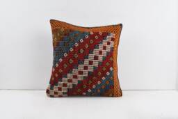 Vintage Turkish Kilim Pillow Cover Bohemian Cushion - 18''x18'' - thumbnail 1