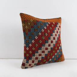 Vintage Turkish Kilim Pillow Cover Bohemian Cushion - 18''x18'' - thumbnail 2
