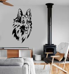 Wall Vinyl Decal Dog Face Snout German Shepherd Breed Fluffy Home Pets Modern Decor - #1133De - thumbnail 1