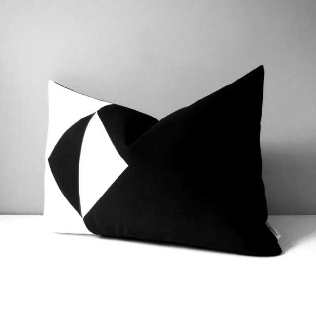 Black & White Outdoor Sunbrella?? Pillow Cover With Modern Geometric, Mid Century Throw Cushions For Pool/Patio Lounge Chairs, Mazizmuse - image 1