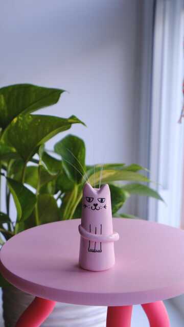 Handmade Pink Cat Vase/Whiskers Tiny For Fallen Pinky Decor Pinkish Desk Lovers - image 1