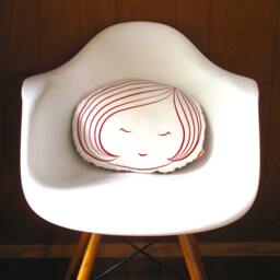 Limited Edition Girl Face Plush Pillow in Red Print - thumbnail 3