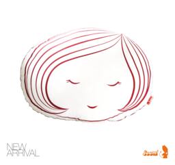 Limited Edition Girl Face Plush Pillow in Red Print - thumbnail 1