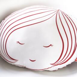 Limited Edition Girl Face Plush Pillow in Red Print - thumbnail 2