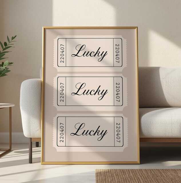 Lucky Beige Ticket Poster Retro Minimalist Wall Art, Print - image 1