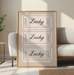 Lucky Beige Ticket Poster Retro Minimalist Wall Art, Print - thumbnail 1