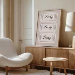 Lucky Beige Ticket Poster Retro Minimalist Wall Art, Print - thumbnail 3