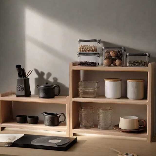 Desktop Coffee & Tea Cup Organiser, Solid Wood Shelf, Small Lattice Kitchen Shelf, Coffee Bar, Functional Storage Shelf, Gifts, Desk Organizer - image 1