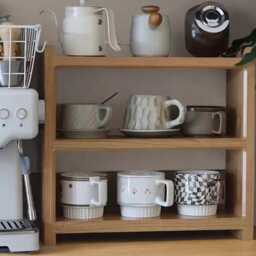 Desktop Coffee & Tea Cup Organiser, Solid Wood Shelf, Small Lattice Kitchen Shelf, Coffee Bar, Functional Storage Shelf, Gifts, Desk Organizer - thumbnail 3