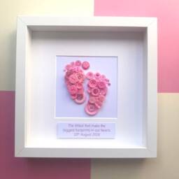 Personalised Baby Girl Gift, Newborn Keepsake, Button Art Footprints, Birth Details Wall Art, Pink Nursery Decor, Christening - thumbnail 3