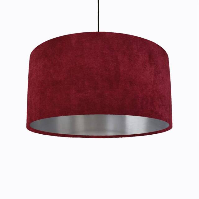 Red Lampshade in Velvet With Silver Lining, Large Plain Ceiling Lightshade - image 1