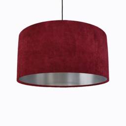 Red Lampshade in Velvet With Silver Lining, Large Plain Ceiling Lightshade - thumbnail 1